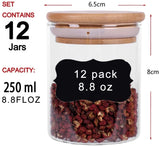 12 Pieces Glass Spice Jars for Kitchen Canisters with Airtight Bamboo Lids and Labels V178-83501