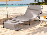Gardeon Sun Lounger 5 Position Folding Tanning Chair with Face Hole Khaki FF-LOUNGE-HOLE-KH