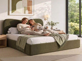 Artiss Double Bed Frame with Storage Drawer, Chenille Curved Headboard BFRAME-I-MOSS-D-GN-AB