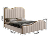 Elegant Luxury King Size Bedframe in Beige with Gas Lift Storage Velvet Fabric Golden Trim V357-STARSHINE-KING-BEIGE