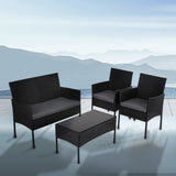 4 Seater Wicker Outdoor Lounge Set - Black V264-OTF-529S-BLK