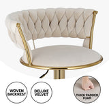 Artiss Bar Stools X3 Kitchen Counter Chair Gas Lift Velvet Woven Backrest Ivory BA-K-1006-IVX3