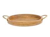 Handcrafted Mango Wood Round Tray W Handles 34cm V637-59089TRA