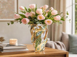 Gold Glass Vase, 9" Tall Crystal Flower Vase, Boho & European Style Vintage Glass Vase for Wedding V1370-AZ4-15530