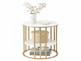 Artiss Coffee Table 2-Tier Round Marble Effect White&Gold FUR-S-COF08-MB-GD
