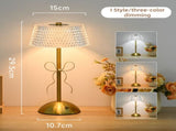 Creative Rechargeable Bow Table Lamp with Pleated Fabric Lampshade - Three Colour Soft Light, Touch V888-ELOSUNG55006