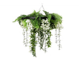 Black Framed Roof Hanging Disc With Draping Life-Like Wisteria Flowers UV Resistant 60cm V637-DP7778001B