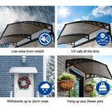 Instahut Window Door Awning 1mx2.4m Brown Hollow Sheet Plastic Frame AWN-PC6-1X24-BR
