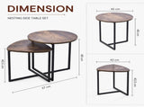 Nesting Side Tables Set of 2, Round End Tables with Rustic Brown Wood Look Top and Black Metal V1338-WAK0060