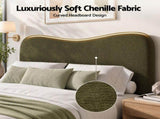 Artiss Double Bed Frame with Storage Drawer, Chenille Curved Headboard BFRAME-I-MOSS-D-GN-AB