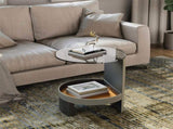 2 Tier Luxury Side End Table Glass Top Saddle Leather Storage Shelf Accent Table V767-CJ-X123