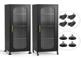 Artiss Buffet Cabinet Sideboard X2 Slim Kitchen Storage Trolley Wheels Black AI-B-SID40-4T-BKX2