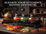 Vintage Witch Hat Spice Jars Set Gothic Apothecary Glass Seasoning Containers with Resin Stand, V1366-AZ2-W-15296