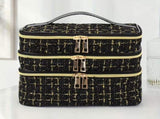 Fashionable and light luxury large-capacity black embroidered diamond-shaped cosmetic bag with three V1105-YAHZB-002