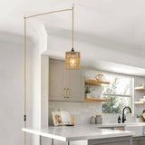Boho Plug in Pendant Light, Hanging Light with Cord, Ceiling Lamp Rattan Cylinder Shad pwm25 V1370-AZ4-07639