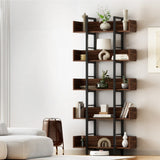 Artiss Bookshelf 5-Tier Bookcase Display Shelves Metal Storage Stand Rack Walnut MET-BSHELF-01-WAL