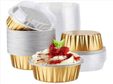 Dessert Cups with Lids, 100 Pack Gold Aluminum Foil Baking Cups Holders, Cupcake Bake Utility V1369-AZ3-W-11681