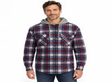 Mens Cotton Flannelette Shirt w Jersey Hood Long Sleeve Flannel - Navy/Red/White Check V563-WS47-NAVY49-S