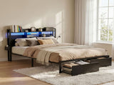 Artiss Bed Frame King with Charging Station Storage Organizer Drawers LED ZAC MBED-D-ZAC-K-BK-AB