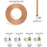 7.6M Brake Copper Hose, Brake Pipe Tube, Od 4.76Mm, Id 3.3Mm With 16 Nuts V1188-MS-227-1800