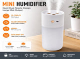 White Dual Spray USB Humidifier with Warm LED Night Light - 400ml Mini Portable Desk and Car V888-ELOSUNG53393