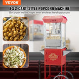 VEVOR Popcorn Popper Machine with Cart Popcorn Maker 850W 8 Oz 48 Cups Red V952-CSBMHJ8OZ850W171EV3