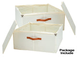 2 Pack Shoe Organizer Zipper Clear Lid Fabric Shoe Storage Box Space Saving Beige Shoe Holder for V985-SHOEORGANIZER