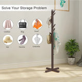 Brown Solid Wood Coat Rack Stand for Entryway - Sturdy Hat and Clothes Hanger V178-59379