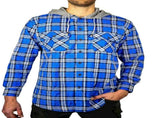 Mens Cotton Flannelette Shirt w Jersey Hood Long Sleeve Flannel - Spanish Blue V563-WS47-149-3XL