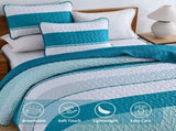 Teal Stripe Patchwork Vista Bedspread Coverlet 3 Piece Set V745-AC080778Q13U