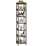 NNETMLT 78.7 Inch Extra Tall 7 Tier Skinny Bookcase, Rustic Brown V728-GR169929