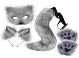 Dark grey Halloween Furry Fox Costume Set - Plush Mask, Ears Headband, Tail, and Paws for Cosplay V888-ELOSUNG34299