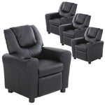 Set of 4 Oliver Kids Recliner Chair Sofa Children Lounge Couch PU Armchair Black V563-75609-BLACK-4CHAIRS