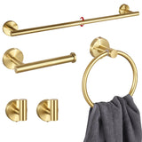 5PCS Matt Gold Stainless Steel Bathroom Organizer Set - Wall-Mounted Rotatable Towel Bar, Toilet V888-ELOSUNG49815