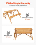 VEVOR 2-in-1 Transforming Interchangeable Picnic Table, Outdoor Wooden Table and Bench Set, Portable Foldable Bench with Umbrella Hole, Patio Dining Furniture for Garden, Backyard, Porch  V952-2HYKBXYCZ45FP7QYPV0