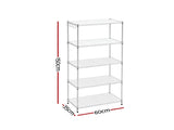 Artiss 5-Tier Kitchen Rack Shelf Shelving Unit 60x35x150CM Adjustable Metal Storage Shelves Silver KR-MEL-5S-60-SS