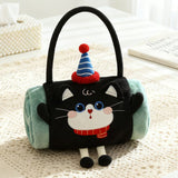 Black Cat 80*100cm Cartoon Hand-Carry Roll-Up Blanket - Plush Flannel Nap Blanket with Pillow V888-ELOSUNG50621