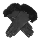 Dents Womens Maria Sheepskin Leather Faux Fur Cuff Gloves - Black V563-77-0019-BLK-S