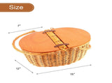 Woven Picnic Basket Durable Portable Wicker Hand Basket Rustic Fruit Basket with Lid for Outdoor V1294-YM0703-230711SM01-1