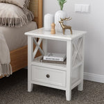 2-tier Bedside Table with Storage Drawer 2 PC Rustic White V264-TAB-710C-WHE-2PC-1