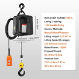 VEVOR 3-in-1 Electric Hoist Winch, 500 kg Capacity, 1500W Portable Power Winch Crane, 7 m Lifting V952-BXSDDHL1100BE27PCV3
