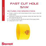 Starrett Fast Cut Straight Pitch Bi-Metal Hole Saw, 76 mm Diameter, Yellow V1202-V1-SRTFCH0300