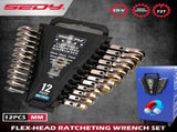 SEDY 12Pc Metric Flexible Ratchet Spanner Combination Spanner Magnetic Organizer V465-81179