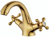 Set of 100 retro two-handle basin taps, in vintage antique brass, with cross handle, elegant design V1188-MS-313-0483