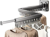 Wall-Mounted Folding Drying Rack with Windproof Holes & Retractable Rod for Balcony, Bathroom & V1107-CS-MDKZDLYJH