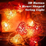20 Red and White 3D Hollowed Rattan Heart-Shaped 3M String Fairy Lights, Battery Indoor & V382-REDWHHRTRATTBATT20