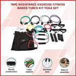 19PC Resistance Exercise Fitness Bands Tubes Kit Yoga Set V63-766515