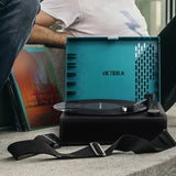 Victrola Revolution Go Turntable - Blue Bundled Crosley Record Storage Display Stand V398-VTR-750SB-BLU-BSS