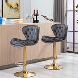 SERENIT Swivel Bars Set of 2 Counter Height Barstools with Back Velvet Upholstered Adjustable V255-GP2210R-GREY