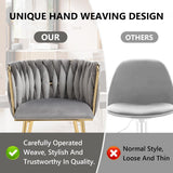 SERENIT Grey Modern Hand Weaving Dining Chairs,Velvet Upholstered Side Chairs with Gold Legs, Chic V255-GP1800-DC-GREY